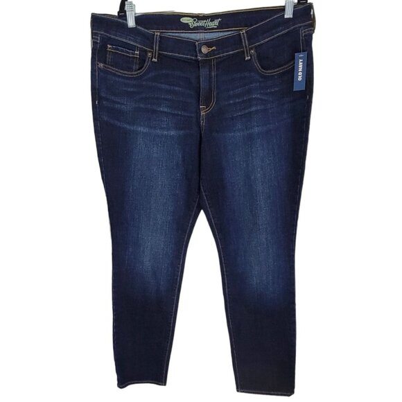 Old Navy the Sweet Heart Womens Blue Denim Jeans Mid Rise Dark Wash Size 16P NWT - Picture 1 of 10